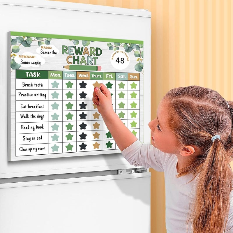 KEASKELL Reward Chart for Kids,Magnetic Behavior Chore Chart for Kids at Home,26 Eucalyptus Chore Charts,1960 Star Stickers,56 Reward Stickers,Incentive Chart to Develop Responsibility and Good Habits,Greenery - Image 2